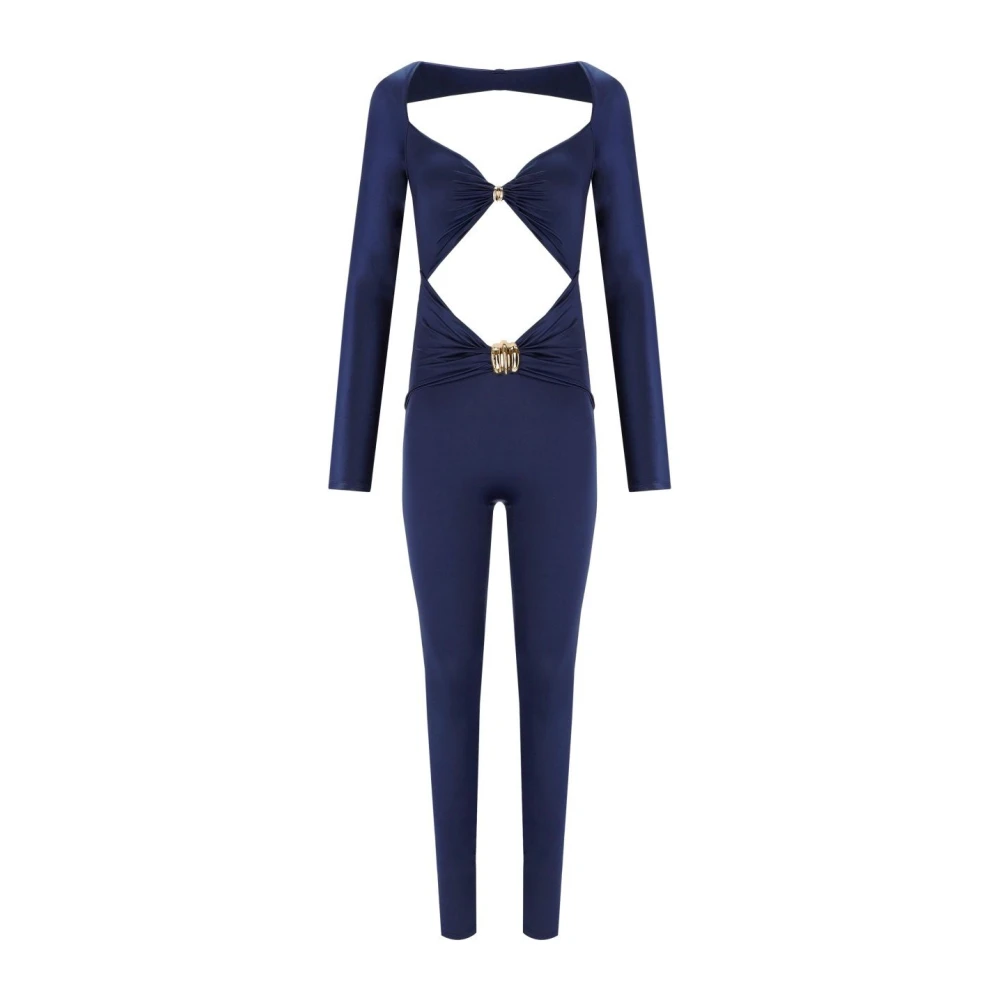 Elisabetta Franchi Navy Jumpsuit met Maxi Bow Blue Dames