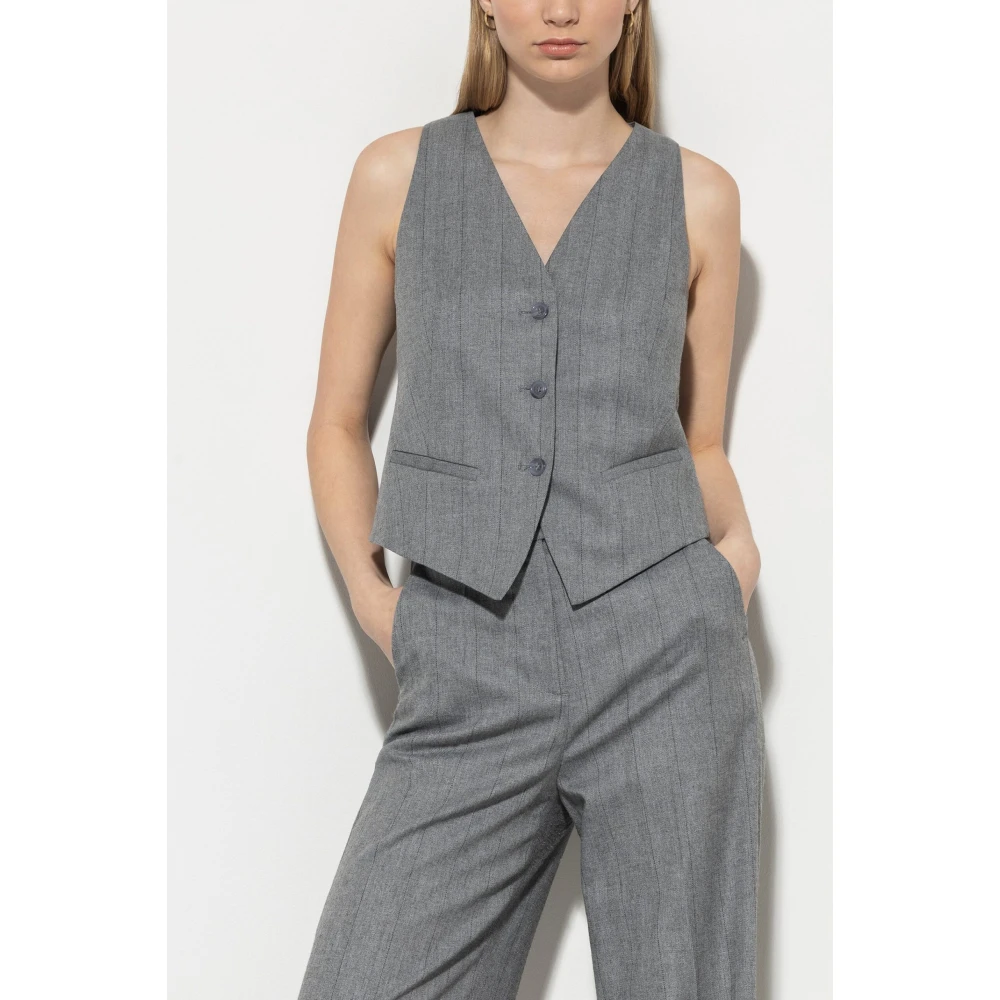 LUISA CERANO Grijze Gestreepte Klassieke Vest Gray Dames