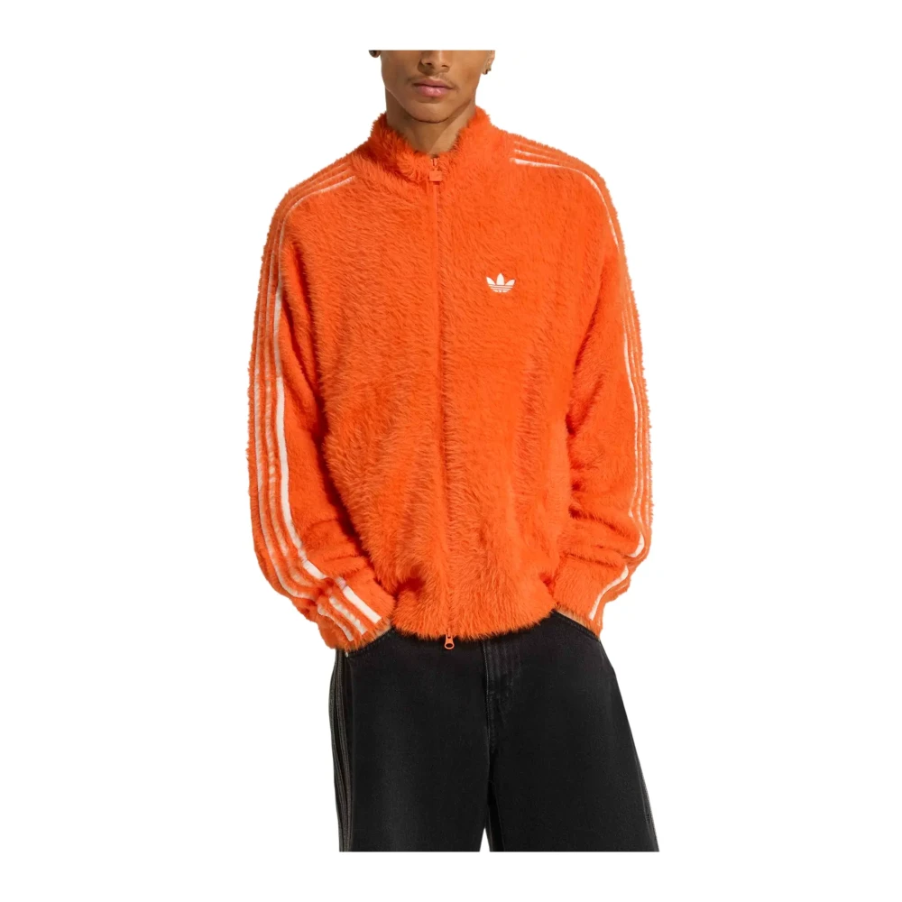 Adidas Men's Orange Faux Mohair Classic Track Top - Faux Fur & Shearling Jackets - L - Jackets