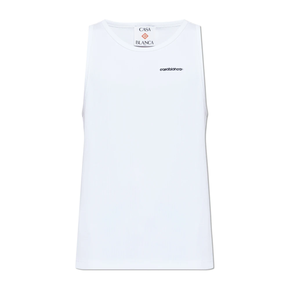 Casablanca Men's White Sleeveless Tops, M, Ribbed Tank Top
