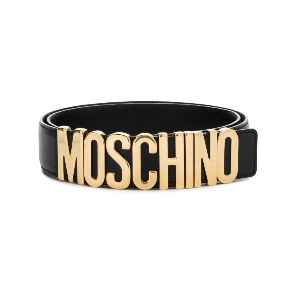 Moschino Zwart Goudkleurig Logo Plaque Riem Black Dames