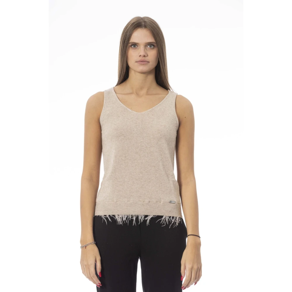 Baldinini Trendy Mouwloze V-hals Top voor Dames Beige Dames