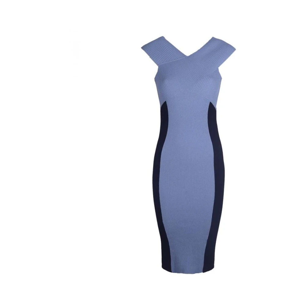 pinko Midi Gebreide Jurk Geribbelde Textuur Blue Dames