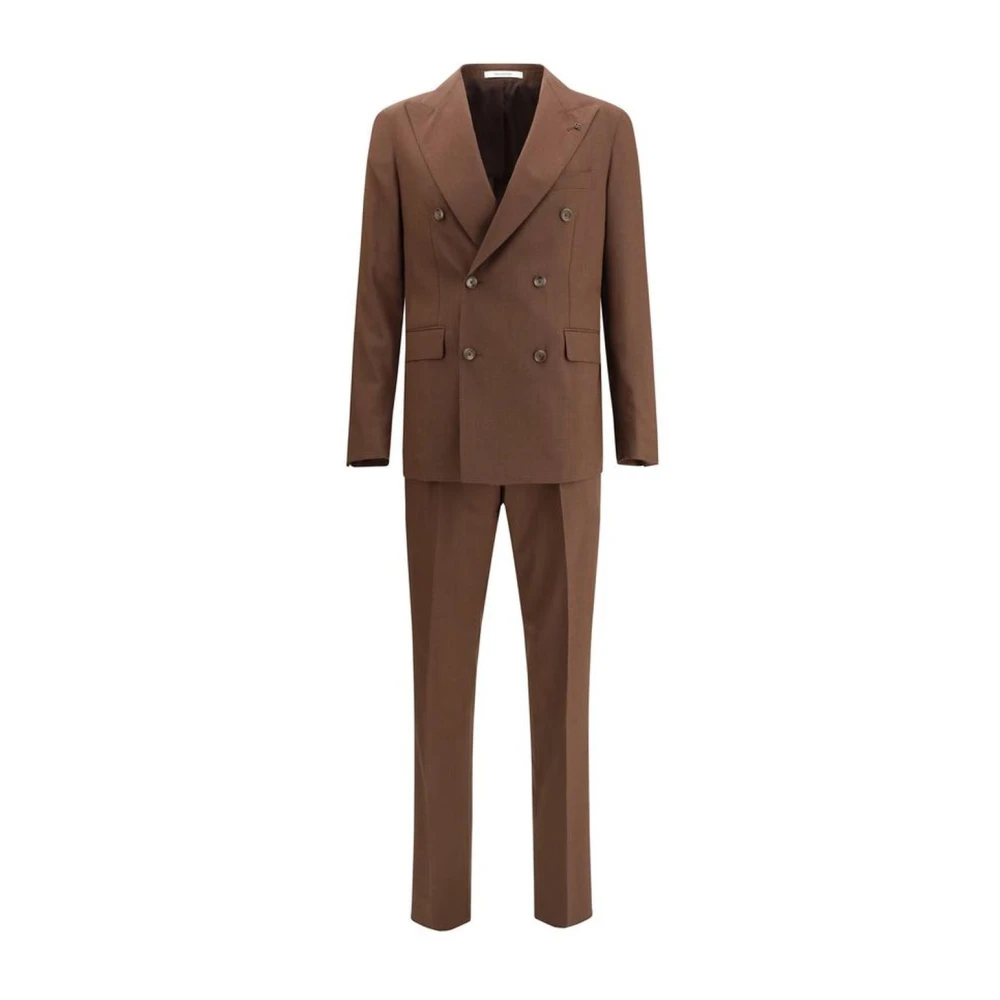 Tagliatore Double-breasted Vesuvio pak met peaked revers en welt zakken Brown Heren
