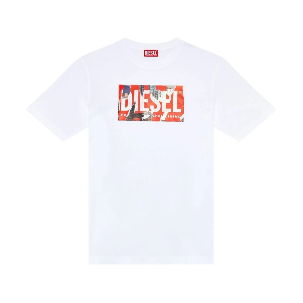 Diesel Bedrukte katoenen T-shirts en Polos White Heren