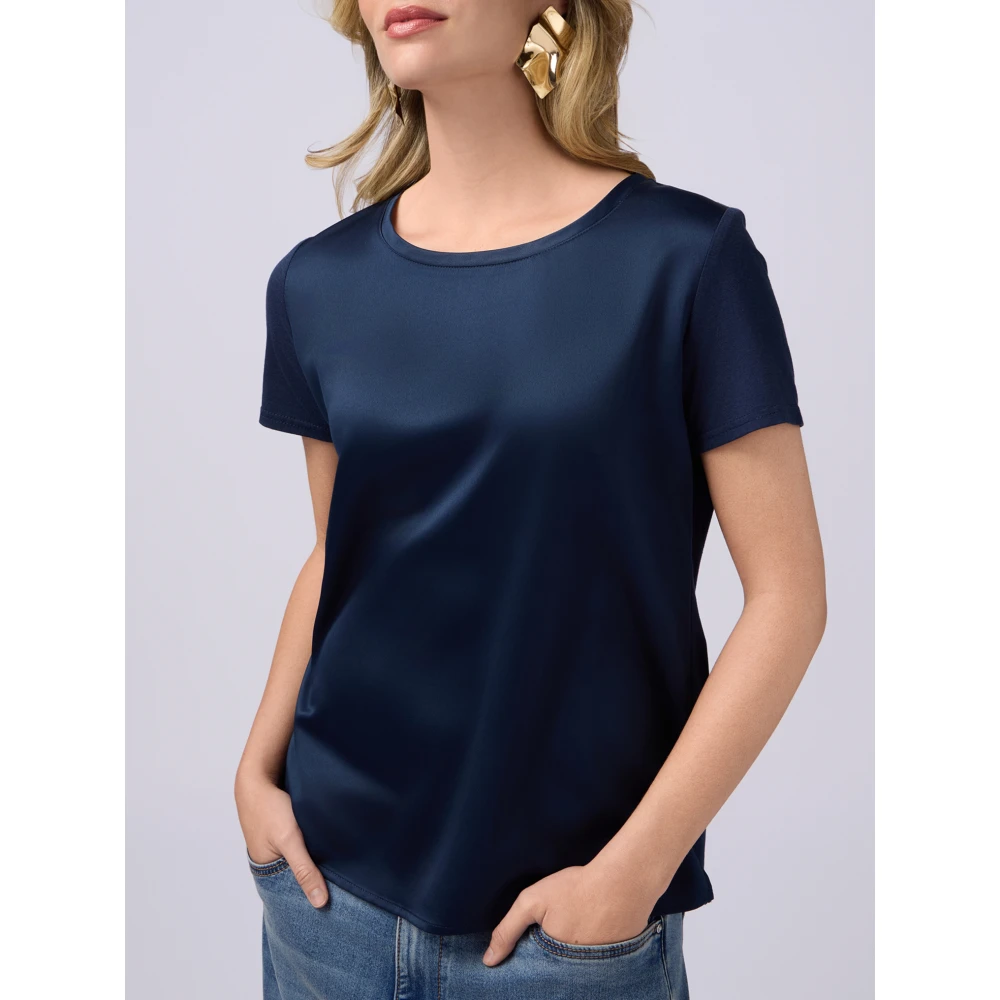 Oltre T-shirt gemaakt van twee verschillende materialen Blue Dames