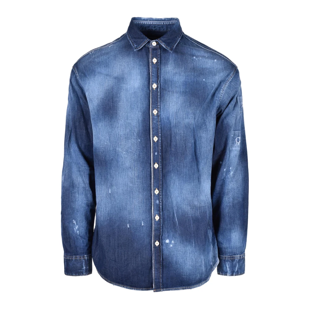 Dsquared2 Katoen Elastaan Overhemd Blue Heren