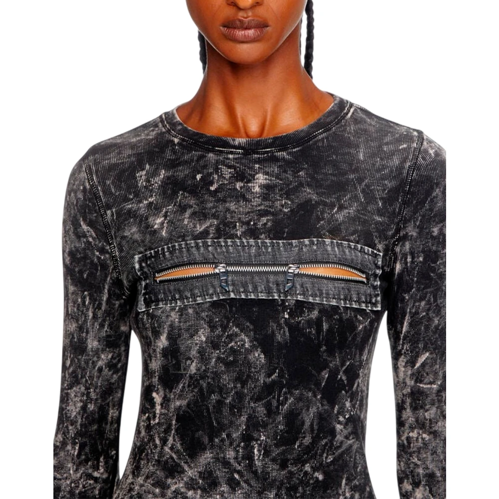 Diesel Geribbelde minijurk met lange mouwen Black Dames