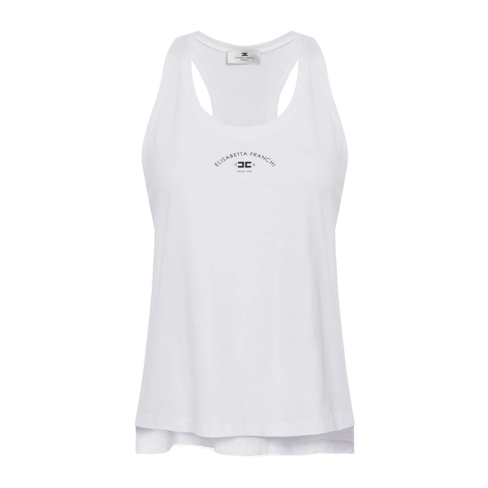 Elisabetta Franchi Katoenen Jersey Racerback Top met Logo White Dames