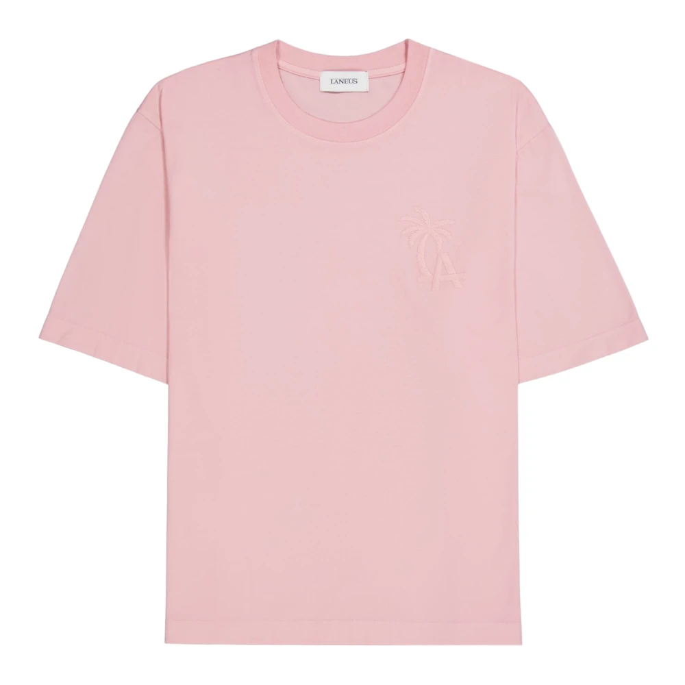 Laneus Roze Palm Logo Katoenen T-Shirt Pink Unisex
