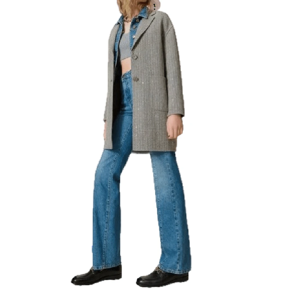 Twinset Grijze Pailletten Dubbel Doek Jas Gray Dames