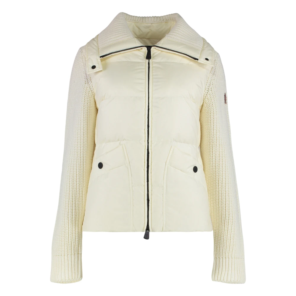 Moncler Women's Beige Cardigans, L, Quilted Wool Cardigan With Zip