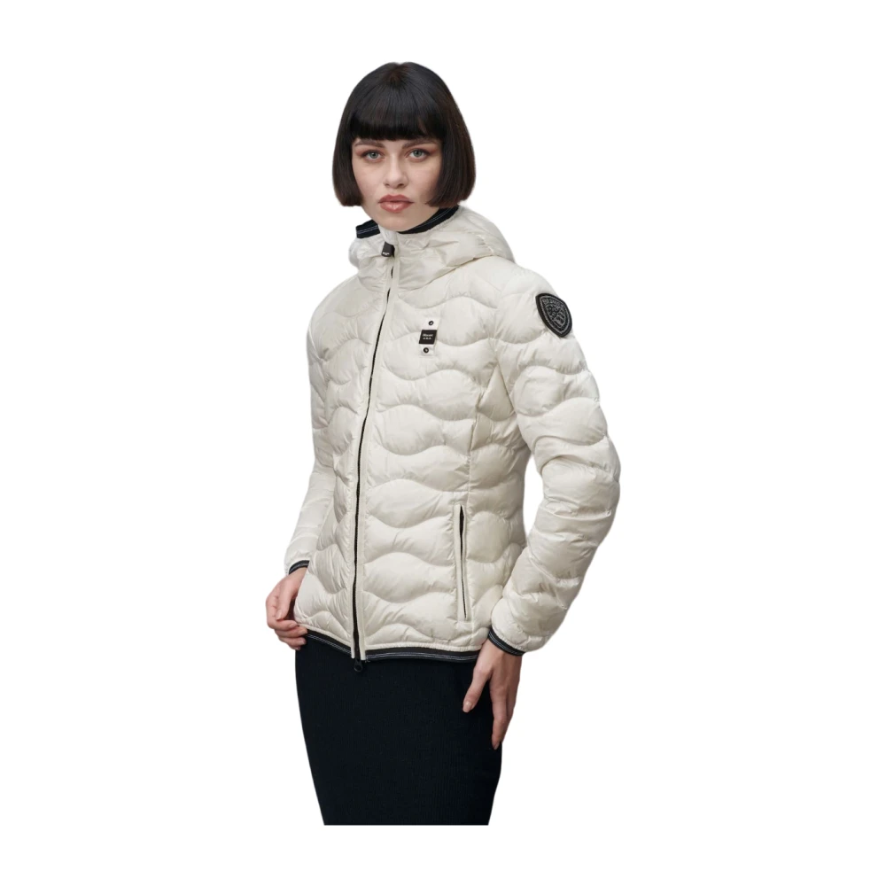 Blauer Witte Donsjas Horizontale Golven White Dames