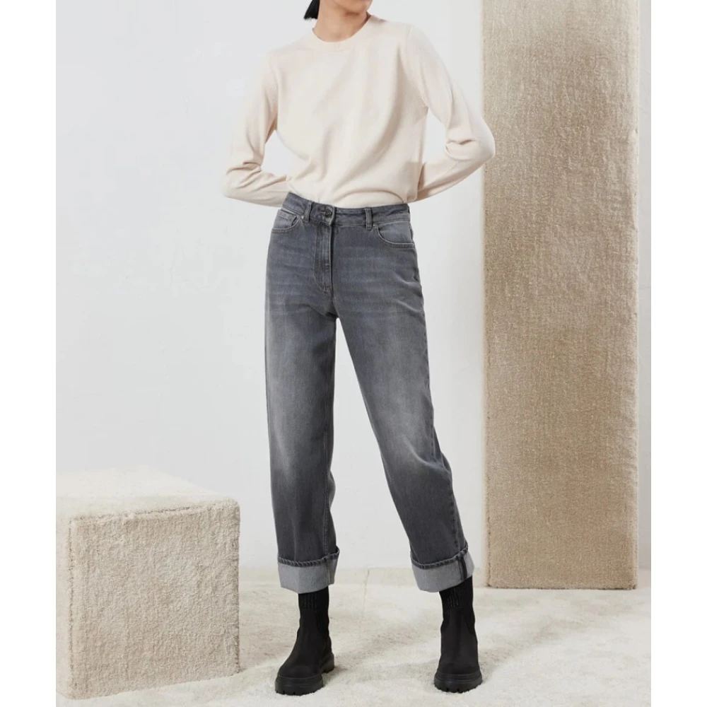 PESERICO Denim twill stretch wortelbroek Gray Dames