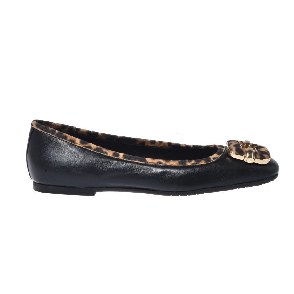 Baldinini Women's Black Leather And Leopard Print Suede Ballerina Flats - Ballerina Shoes - 5 Uk - Shoes
