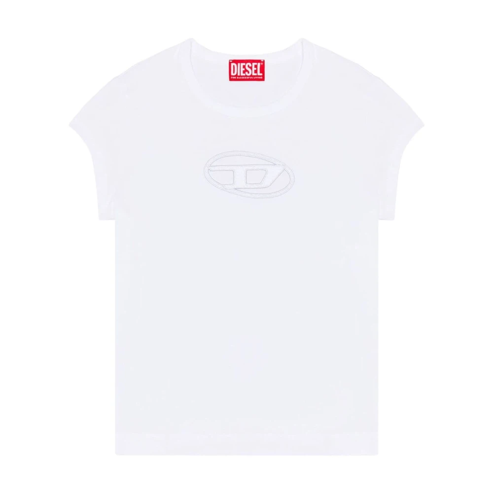 Diesel T-shirt met uitsnijding en logopatch White Dames