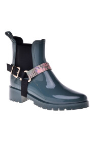 Rubber ankle boot with green leather inserts