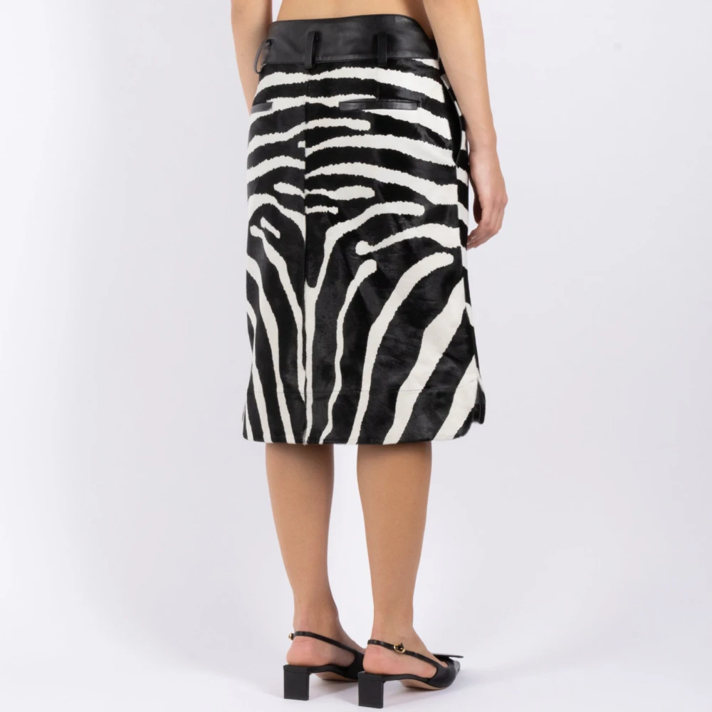 Jacquemus Midi Leren Rok in Zwart en Wit Black Dames