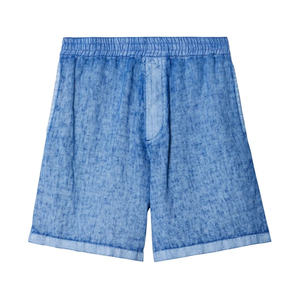 Burberry Linnen shorts met paardenborduursel Blue Heren