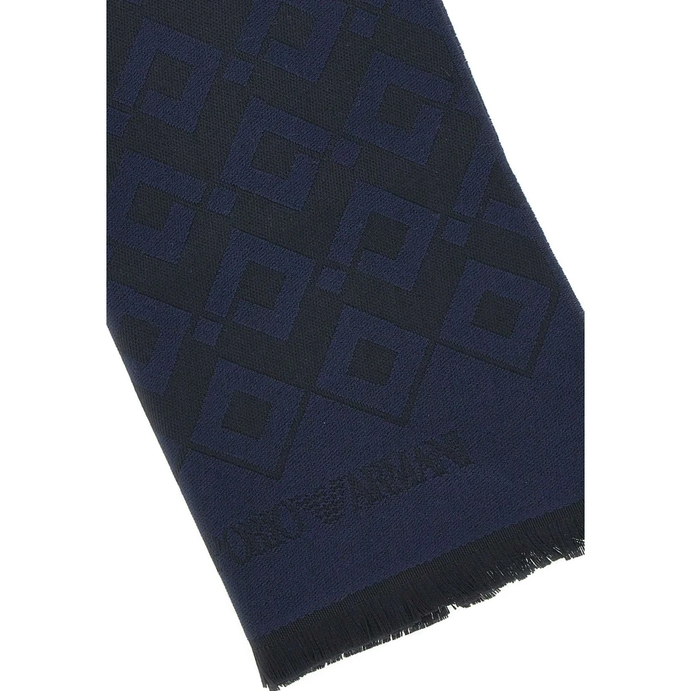 Emporio Armani Heren Blauwe Wollen Sjaal met Logo Blue Heren