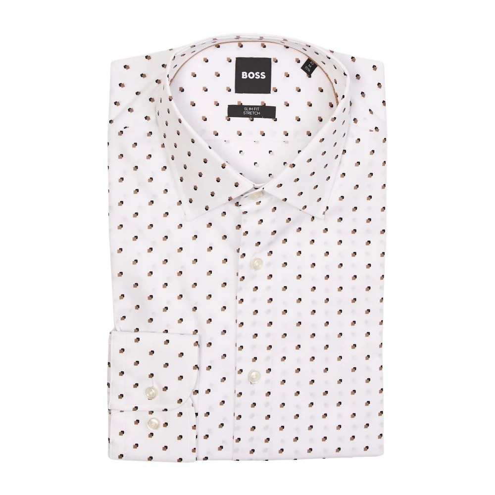 Hugo Boss Witte Slim Fit Casual Overhemd met Moderne Print White Heren