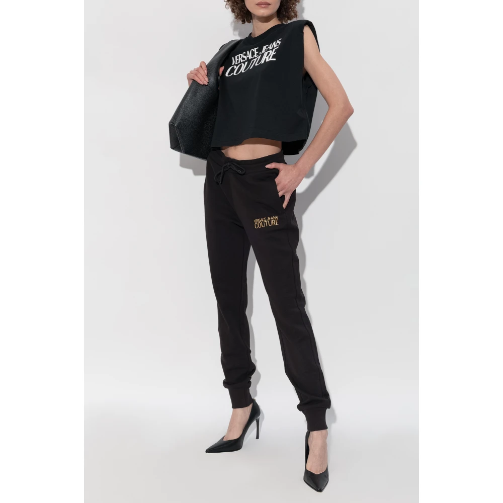 Versace Jeans Couture Sweatpants met geborduurd logo Black Dames