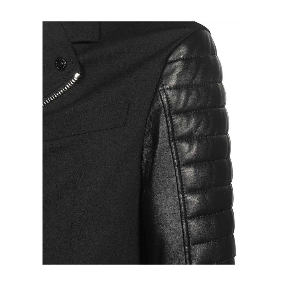 Dsquared2 Leren Reverskraag Volledige Rits Jas Black Heren