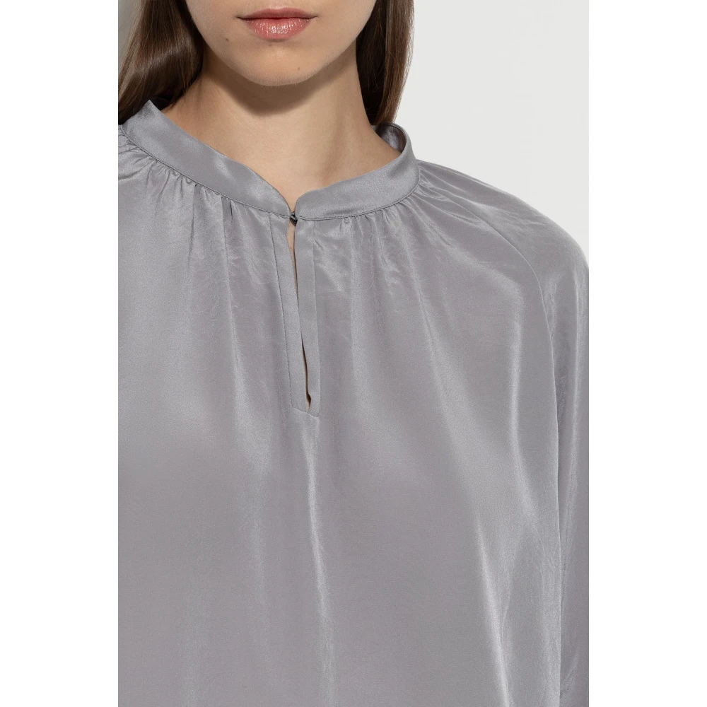 LUISA CERANO Flowing Techno-Silk Tunic Blouse Gray Dames