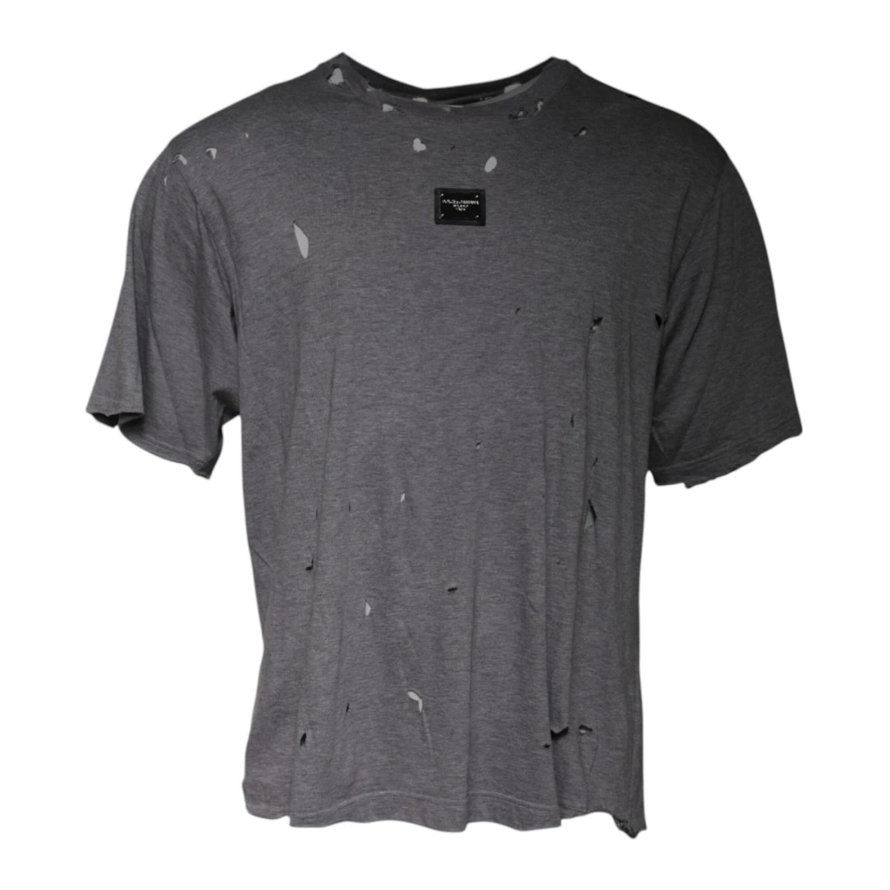 Dolce & Gabbana Men's Grey Cotton Logo Crew Neck T-Shirt