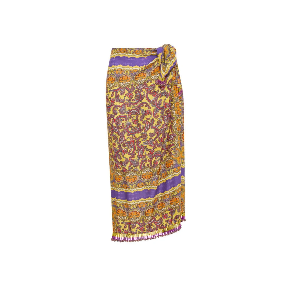 Maliparmi Women's Yellow Midi Skirts, M/L, Sunset Paisley Skirt