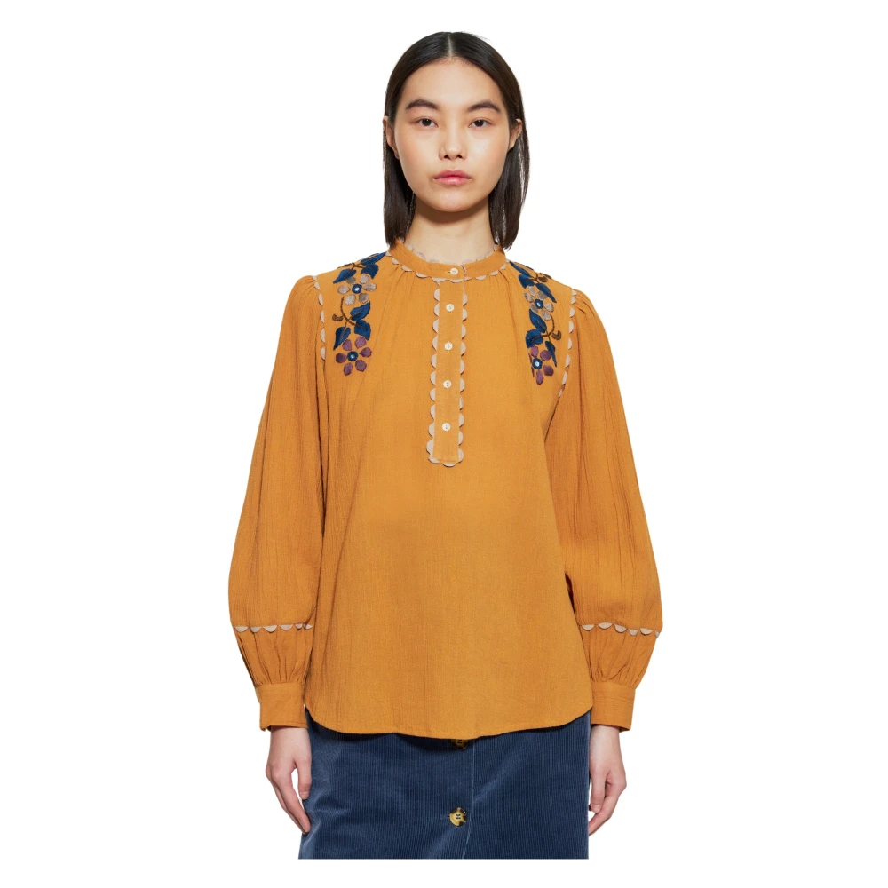Antik batik Mathilda geborduurde blouse Yellow Dames