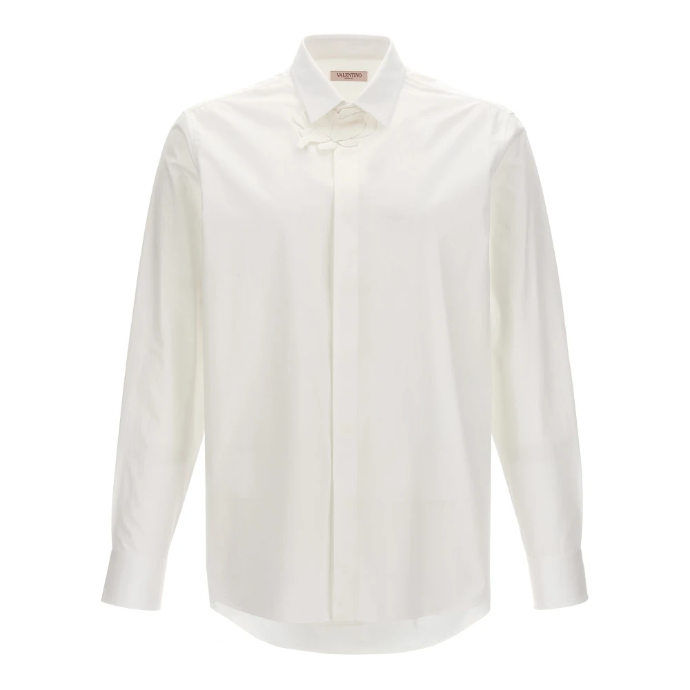 Valentino Garavani White Formal Shirts, Male, M, Popeline Shirt With Flower Patch