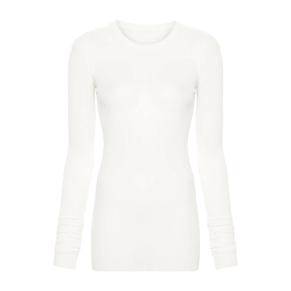 Rick Owens Witte Ribgebreide Crew Neck T-shirt White Dames