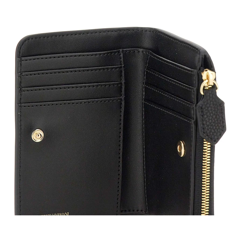 Emporio Armani Vegan Leren Portemonnee Zwart Knoopsluiting Black Dames