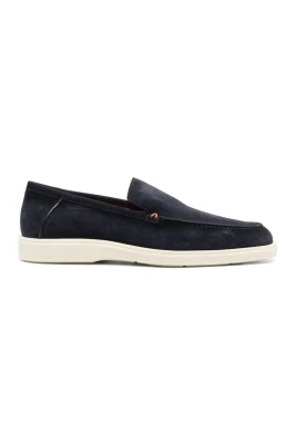 Blå mocka slip-on loafers