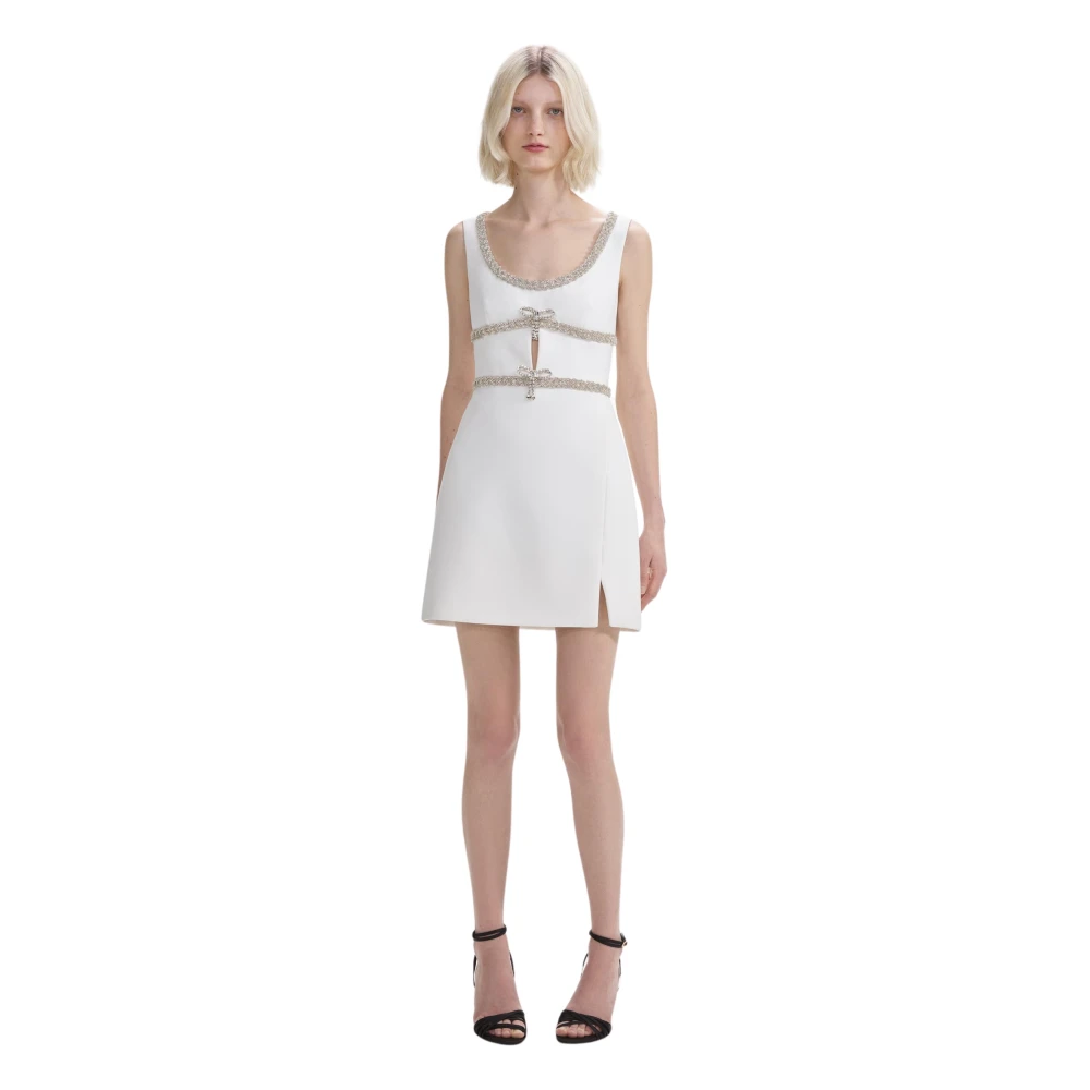 Self Portrait Witte Diamante Bow Trim Mini Jurk White Dames