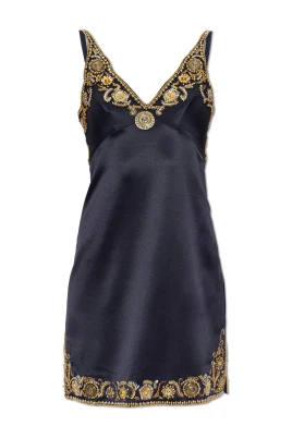 Embroidered Silk Cady Satin Mini Dress