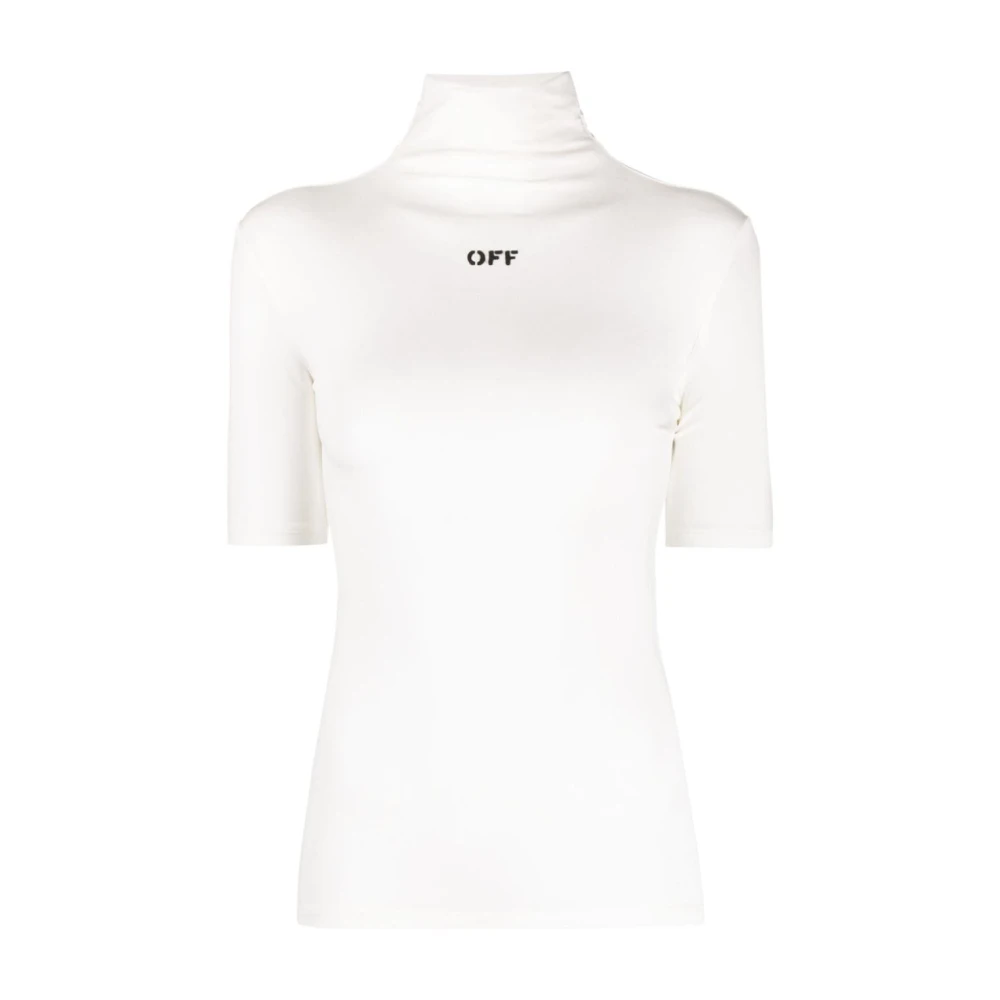 Off White Witte T-shirt met Zwarte Logo Print en Hoge Hals White Dames