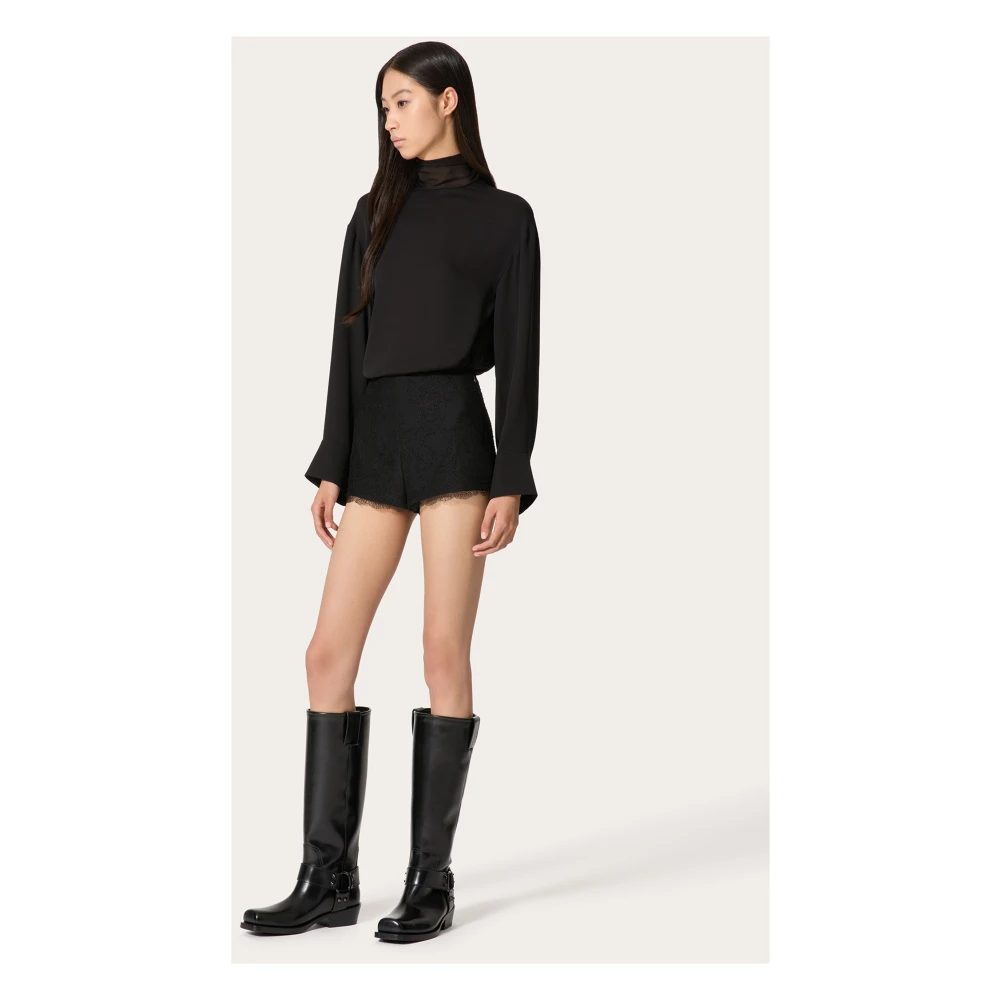 Valentino Garavani Zwarte Kant Korte Broek Black Dames