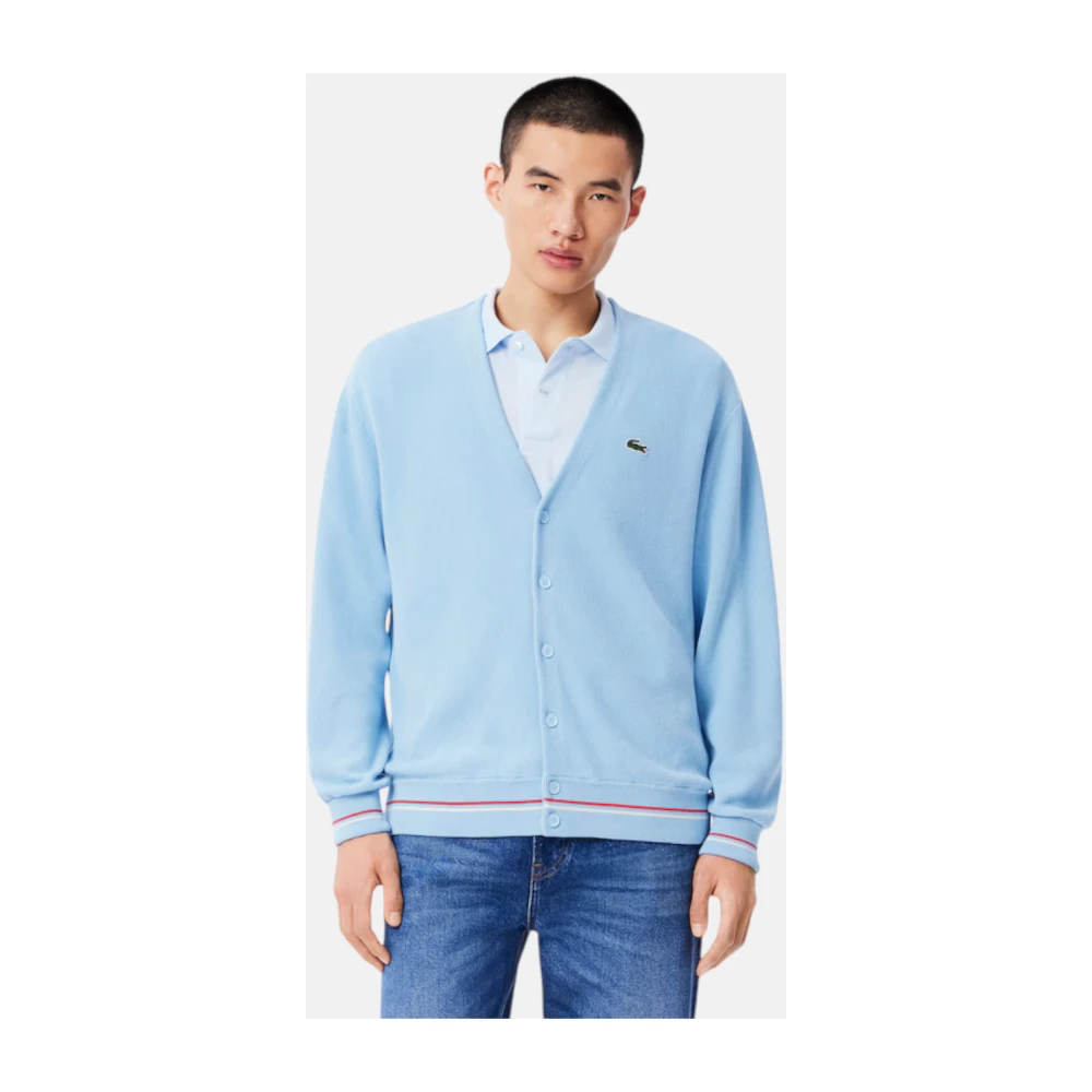 Lacoste Ruimvallende katoenen cardigan met streepdetails Blue Heren