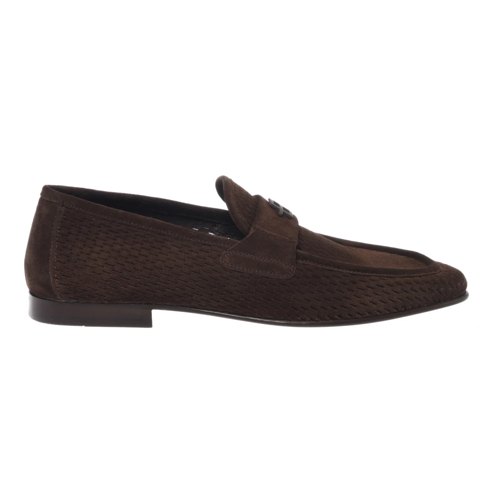 Baldinini Men's Brown Loafers, 7 Uk, Perforated Suede Loafer
