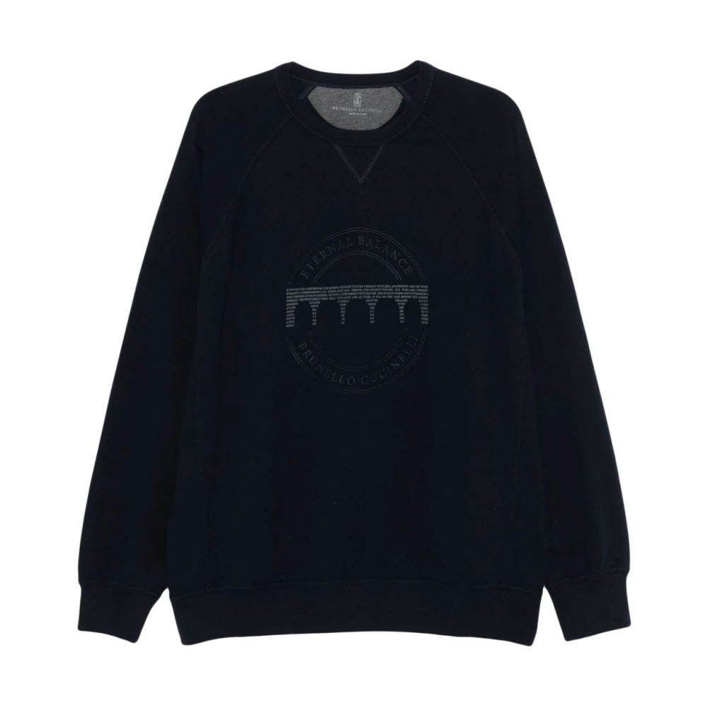 BRUNELLO CUCINELLI Navy Blue Sweater met Geborduurd Logo Blue Heren