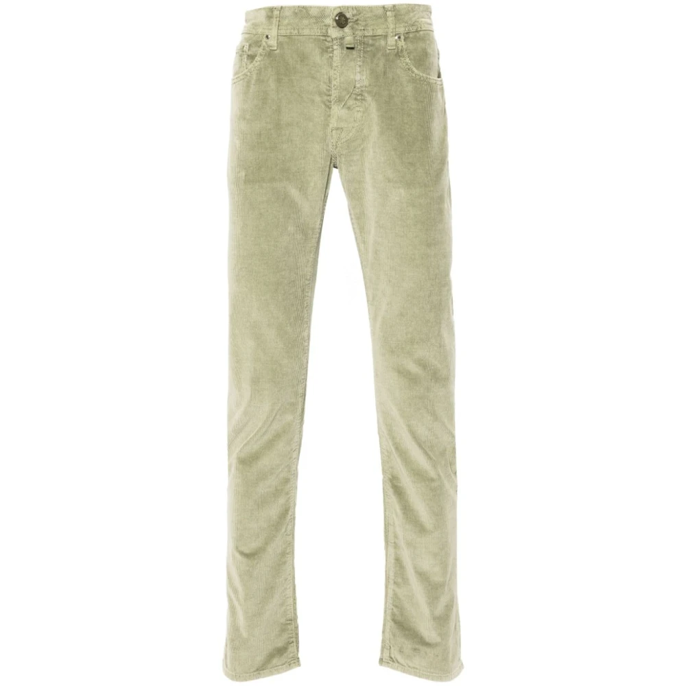 Jacob Cohën Groene Corduroy Jeans Geborduurd Logo Green Heren