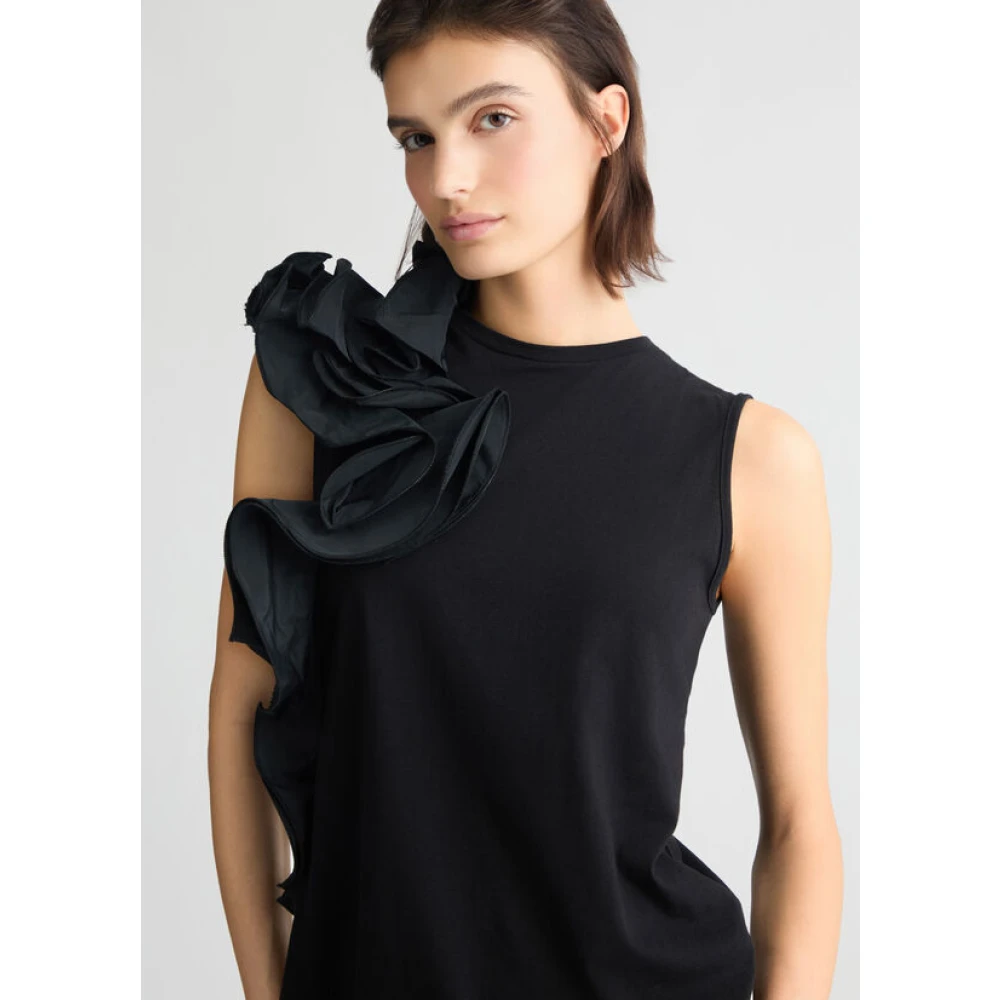Liu Jo Glamoureuze Zwarte Gedrapeerde Top Black Dames