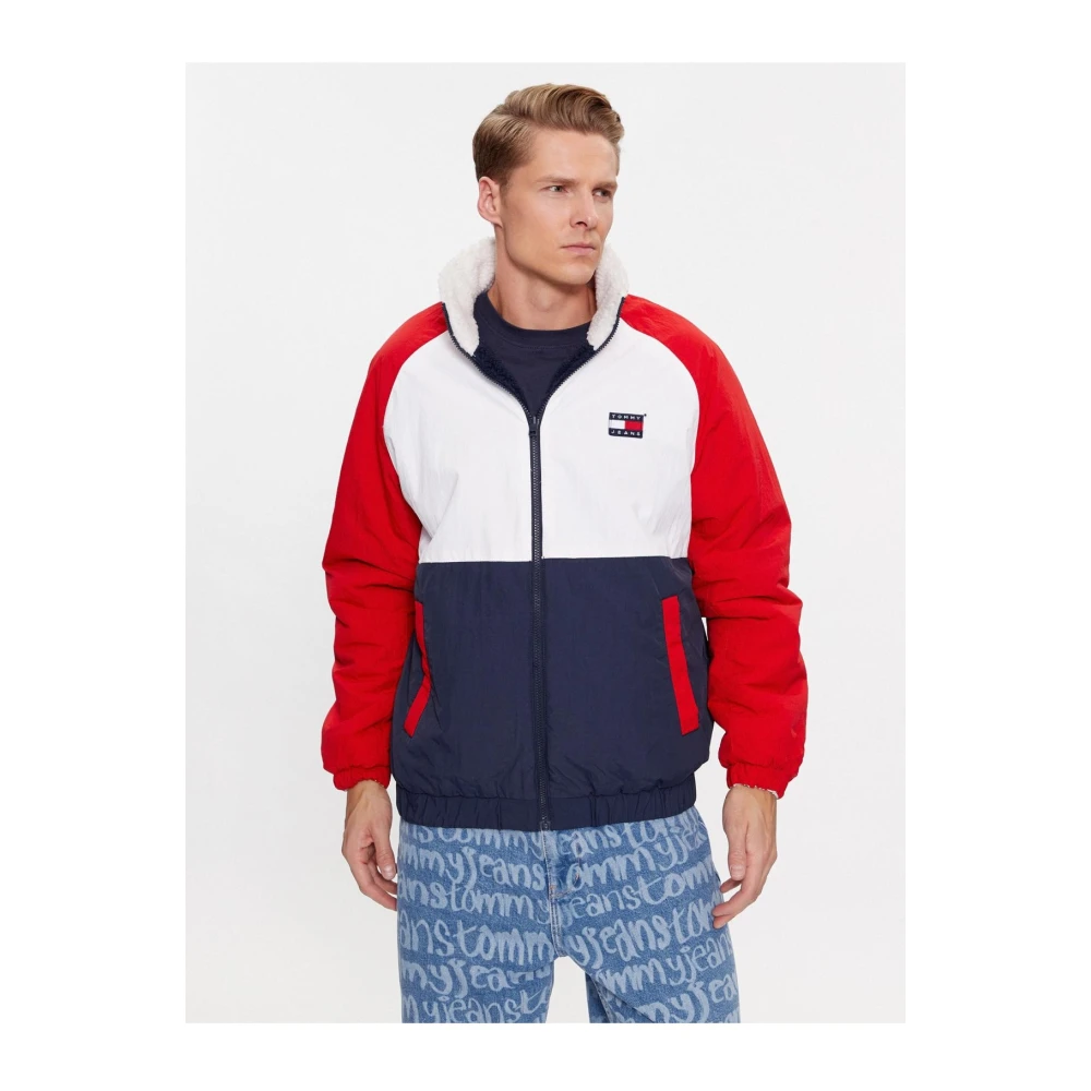 Tommy Jeans Omkeerbare Jas Multicolor Rechte Pasvorm Hoge Kraag Lange Mouwen Geborduurd Logo Ritssluiting Multicolor Heren
