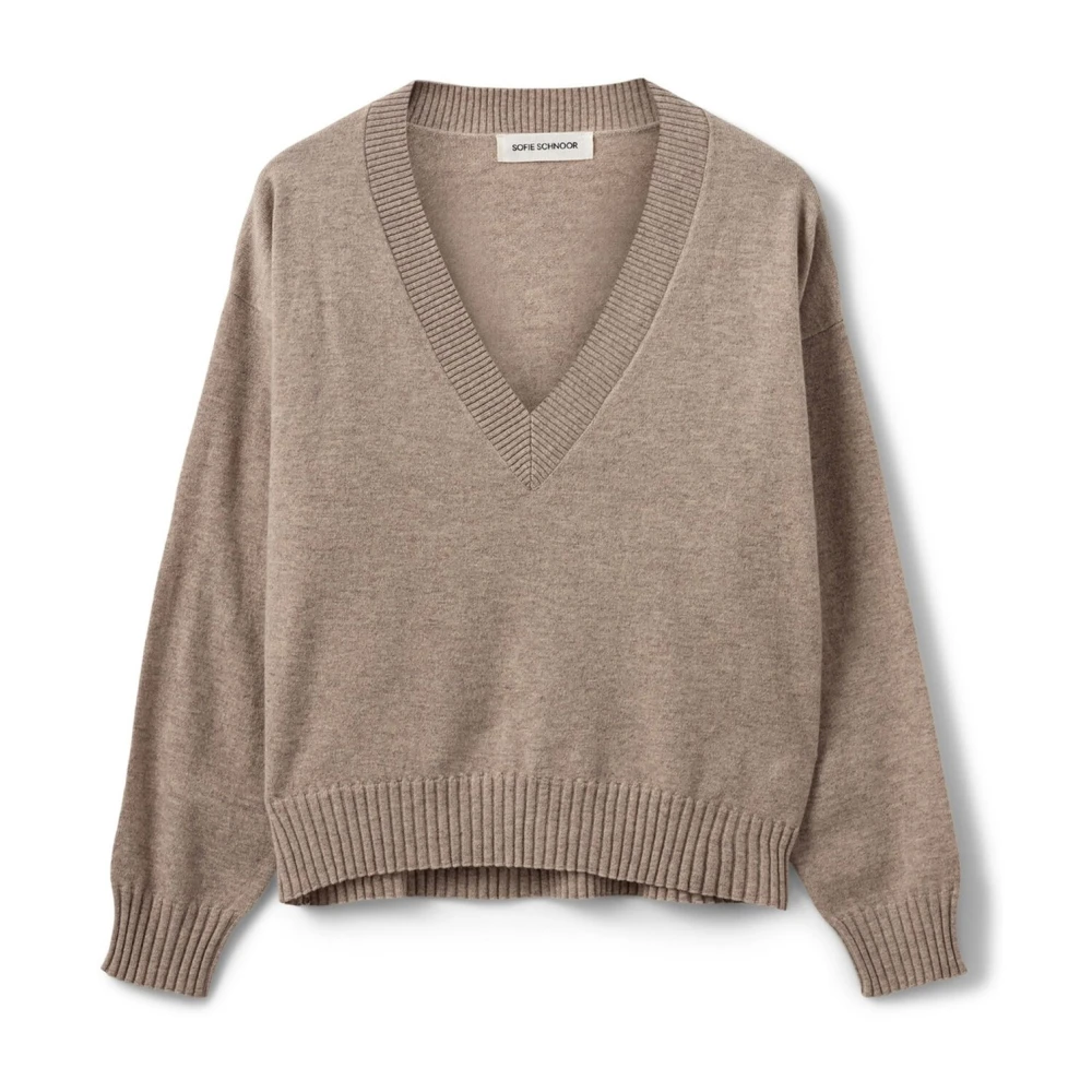 Sofie Schnoor Women's Beige V-Neck Knitwear,, Brown Melange Wool Jumper Edensw Large