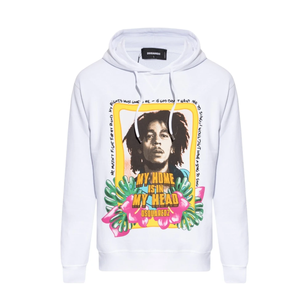 Dsquared2 Men's White Hoodies, 2XL, Printed Hoodie - Stylish Design