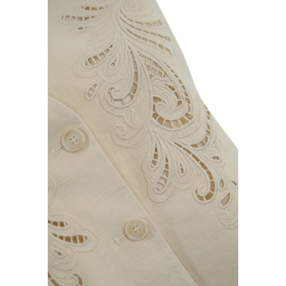 Twinset Linnen Mouwloos V-Hals Jas Beige Dames