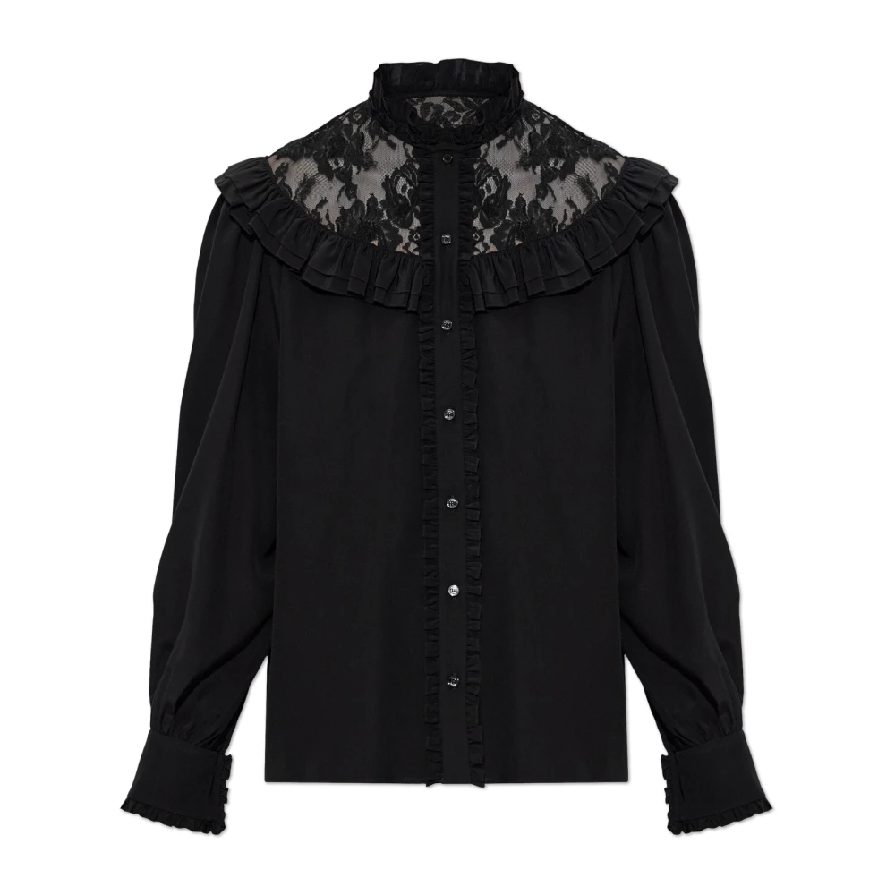 Chloé Silk Shirt With Lace - Female - Shirts - Black - S - Blouses & Shirts