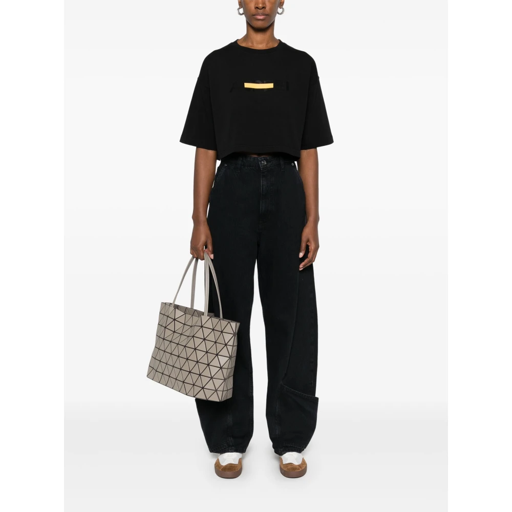 Aspesi Logo Print Cropped T-Shirt Black Dames